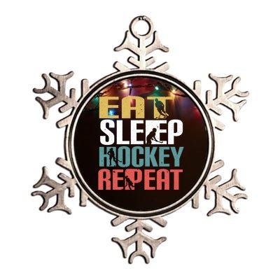 Eat Sleep Hockey Repeafunny Gift Retro Ice Hockey Gift Funny Gift Metallic Star Ornament