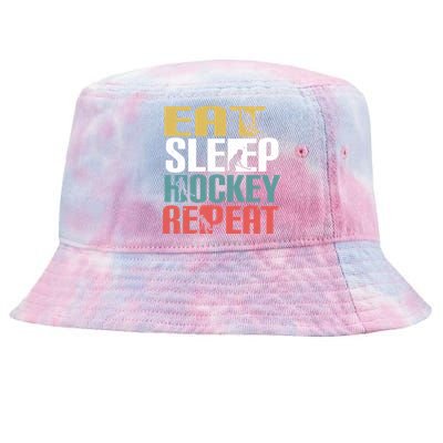 Eat Sleep Hockey Repeafunny Gift Retro Ice Hockey Gift Funny Gift Tie-Dyed Bucket Hat