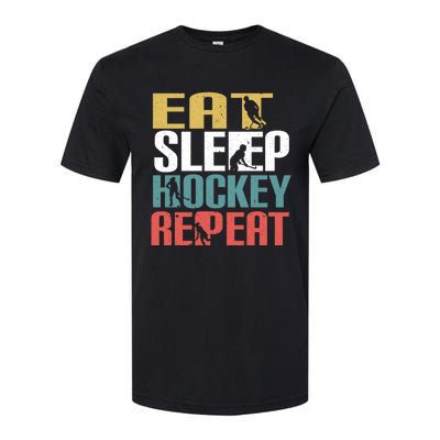 Eat Sleep Hockey Repeafunny Gift Retro Ice Hockey Gift Funny Gift Softstyle CVC T-Shirt