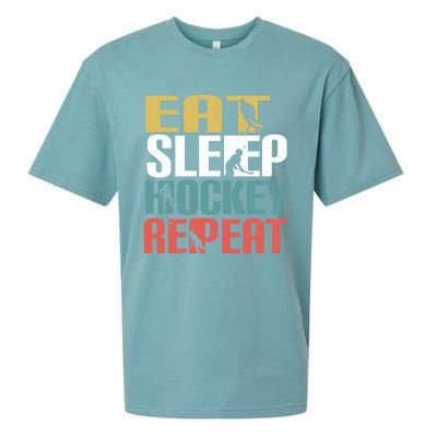 Eat Sleep Hockey Repeafunny Gift Retro Ice Hockey Gift Funny Gift Sueded Cloud Jersey T-Shirt