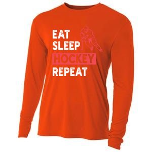 Eat Sleep Hockey Repeat Ice Hockey Lovers Joke Gift Meaningful Gift Cooling Performance Long Sleeve Crew