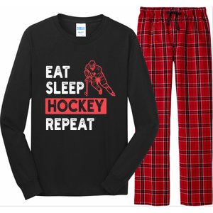 Eat Sleep Hockey Repeat Ice Hockey Lovers Joke Gift Meaningful Gift Long Sleeve Pajama Set