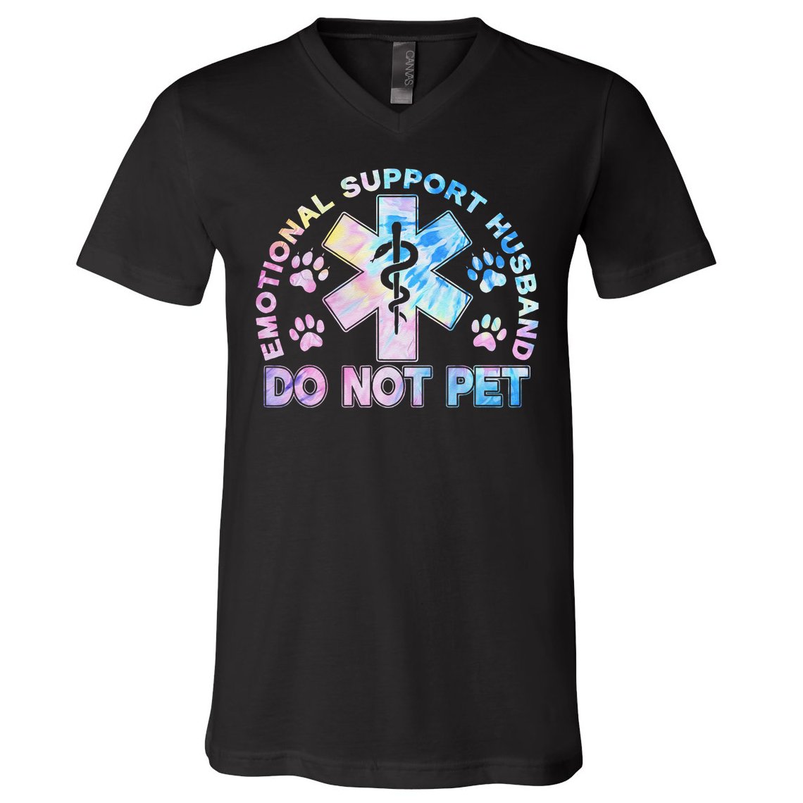 Emotional Support Husband Do Not Pet Tie Dye V-Neck T-Shirt