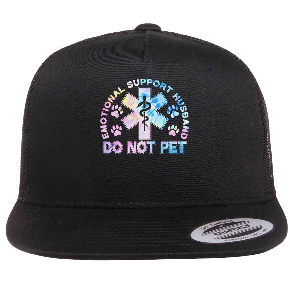 Emotional Support Husband Do Not Pet Tie Dye Flat Bill Trucker Hat