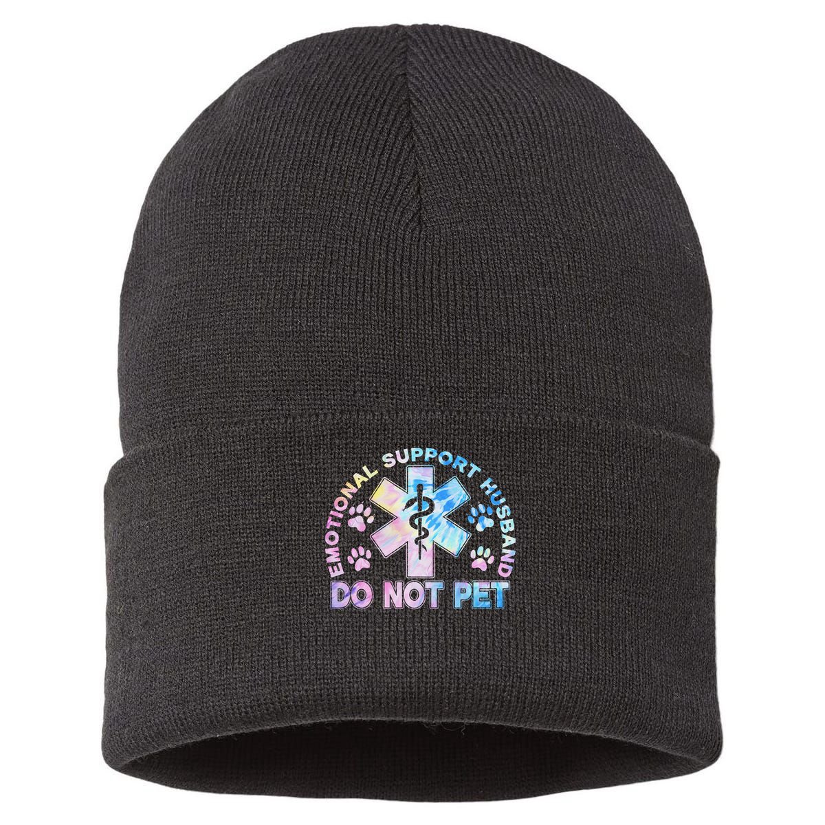 Emotional Support Husband Do Not Pet Tie Dye Sustainable Knit Beanie
