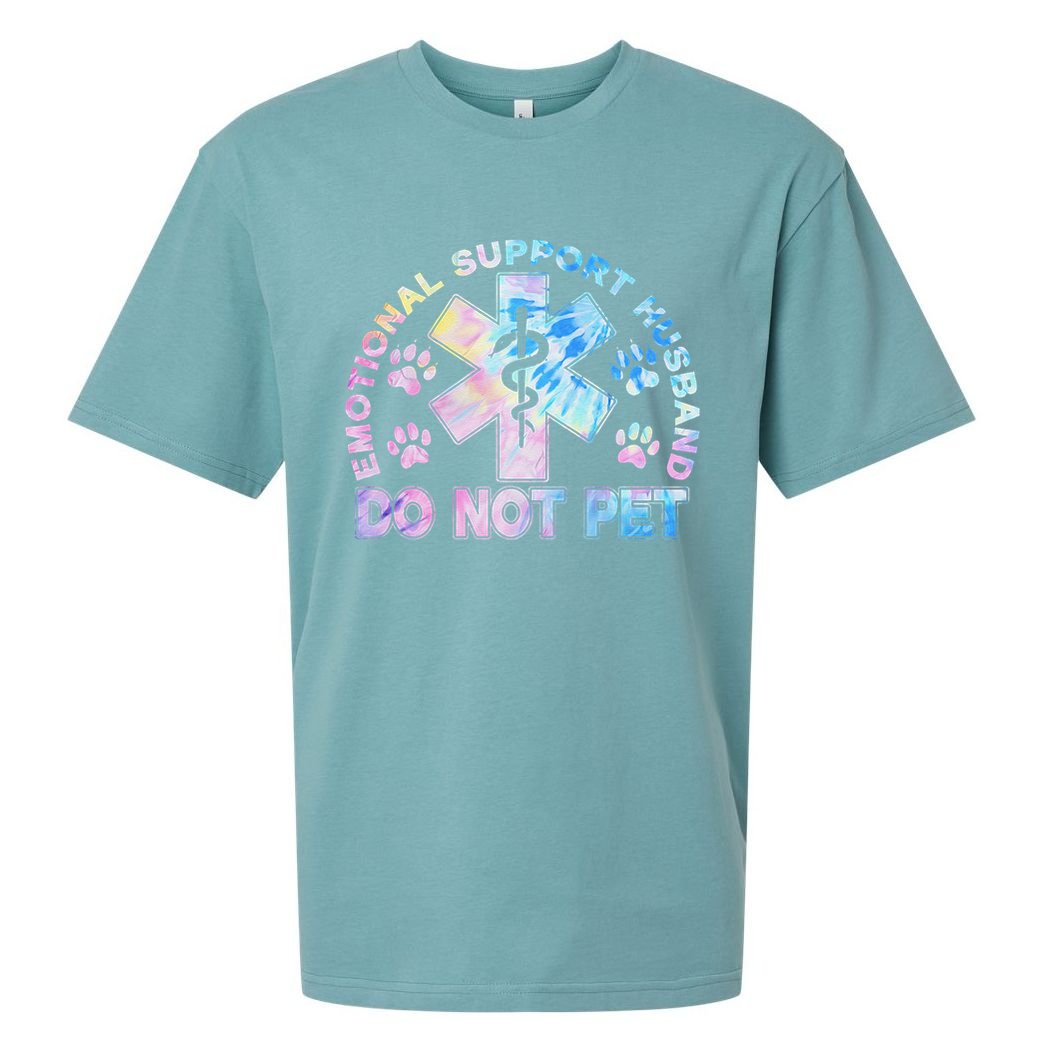 Emotional Support Husband Do Not Pet Tie Dye Sueded Cloud Jersey T-Shirt