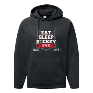 Eat Sleep Hockey Repeat Ice Hockey Player Gift Performance Fleece Hoodie