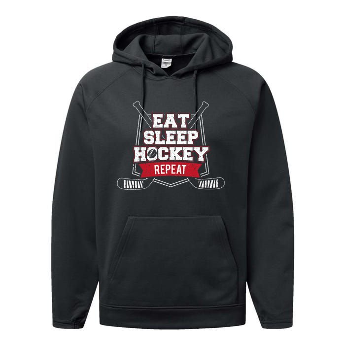 Eat Sleep Hockey Repeat Ice Hockey Player Gift Performance Fleece Hoodie