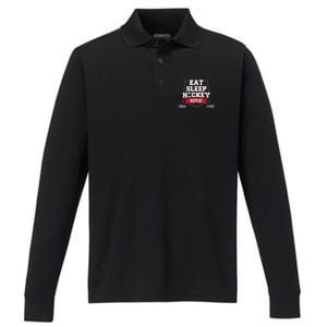 Eat Sleep Hockey Repeat Ice Hockey Player Gift Performance Long Sleeve Polo