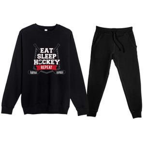 Eat Sleep Hockey Repeat Ice Hockey Player Gift Premium Crewneck Sweatsuit Set