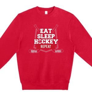 Eat Sleep Hockey Repeat Ice Hockey Player Gift Premium Crewneck Sweatshirt