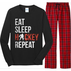 Eat Sleep Hockey Repeat Ice Hockey Gift Long Sleeve Pajama Set