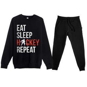 Eat Sleep Hockey Repeat Ice Hockey Gift Premium Crewneck Sweatsuit Set