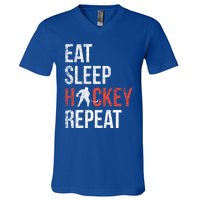 Eat Sleep Hockey Repeat Ice Hockey Gift V-Neck T-Shirt