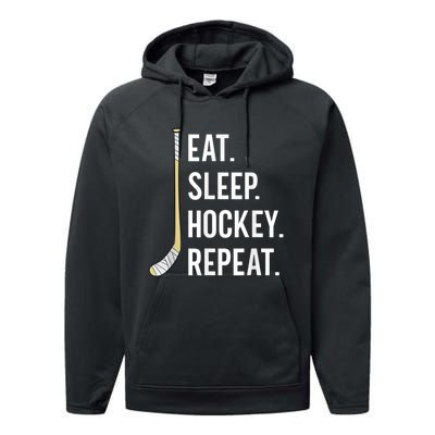 Eat Sleep Hockey Repeat Funny Ice Hockey Performance Fleece Hoodie