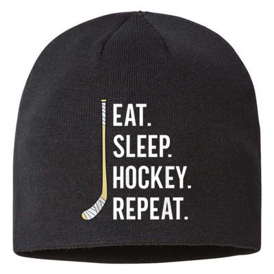 Eat Sleep Hockey Repeat Funny Ice Hockey Sustainable Beanie