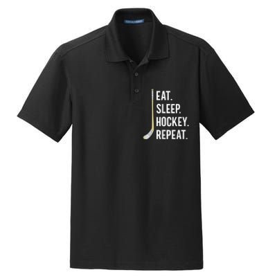 Eat Sleep Hockey Repeat Funny Ice Hockey Dry Zone Grid Polo