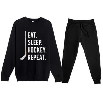 Eat Sleep Hockey Repeat Funny Ice Hockey Premium Crewneck Sweatsuit Set