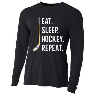 Eat Sleep Hockey Repeat Funny Ice Hockey Cooling Performance Long Sleeve Crew