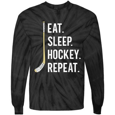 Eat Sleep Hockey Repeat Funny Ice Hockey Tie-Dye Long Sleeve Shirt