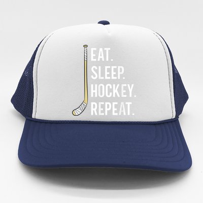 Eat Sleep Hockey Repeat Funny Ice Hockey Trucker Hat