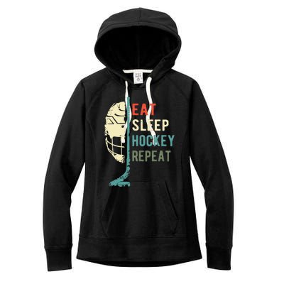 Eat Sleep Hockey Repeat Funny Retro Vintage Women's Fleece Hoodie