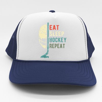 Eat Sleep Hockey Repeat Funny Retro Vintage Trucker Hat