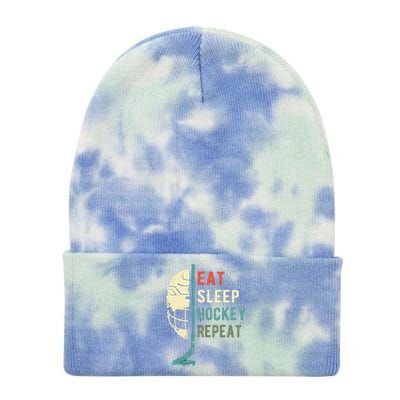 Eat Sleep Hockey Repeat Funny Retro Vintage Tie Dye 12in Knit Beanie