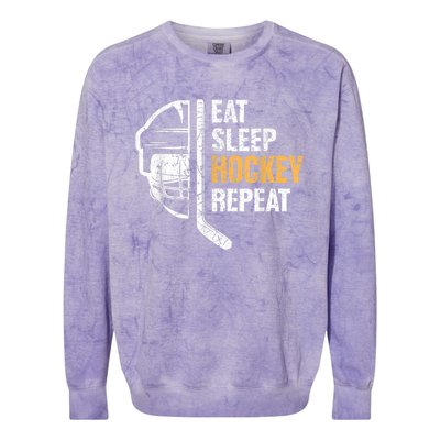 Eat Sleep Hockey Repeat Hockey Funny Ice Hockey Colorblast Crewneck Sweatshirt