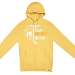 Eat Sleep Hockey Repeat Hockey Funny Ice Hockey Premium Pullover Hoodie