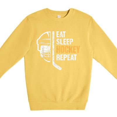 Eat Sleep Hockey Repeat Hockey Funny Ice Hockey Premium Crewneck Sweatshirt