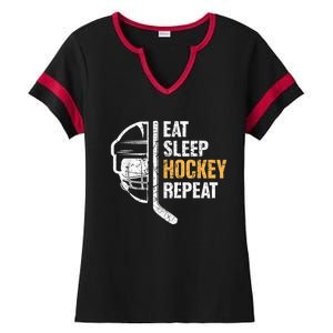 Eat Sleep Hockey Repeat Hockey Funny Ice Hockey Ladies Halftime Notch Neck Tee