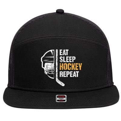 Eat Sleep Hockey Repeat Hockey Funny Ice Hockey 7 Panel Mesh Trucker Snapback Hat