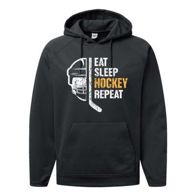 Eat Sleep Hockey Repeat Hockey Funny Ice Hockey Performance Fleece Hoodie