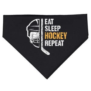 Eat Sleep Hockey Repeat Hockey Funny Ice Hockey USA-Made Doggie Bandana