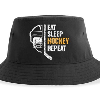 Eat Sleep Hockey Repeat Hockey Funny Ice Hockey Sustainable Bucket Hat