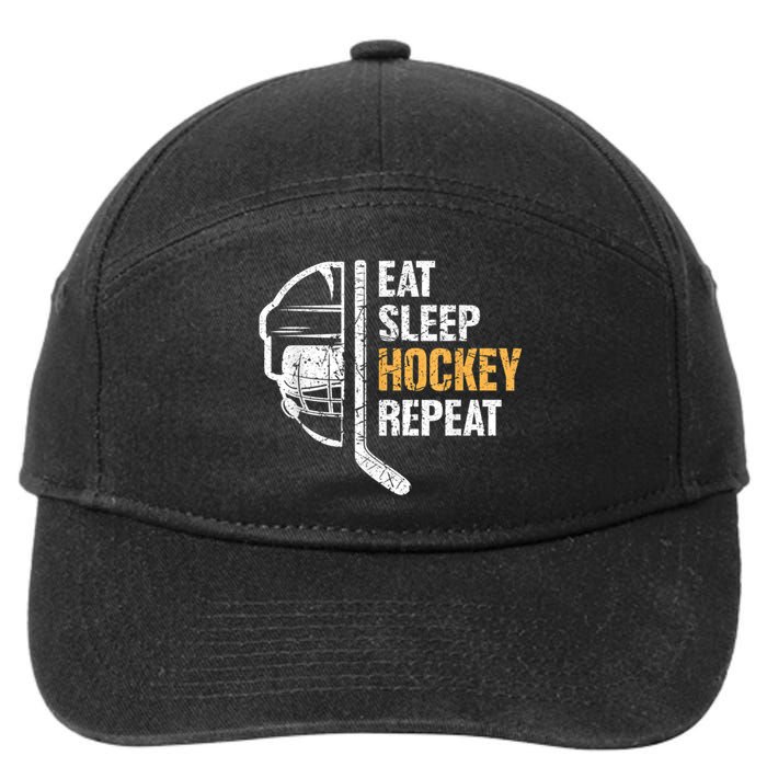 Eat Sleep Hockey Repeat Hockey Funny Ice Hockey 7-Panel Snapback Hat