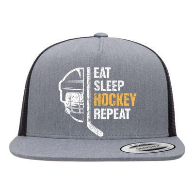 Eat Sleep Hockey Repeat Hockey Funny Ice Hockey Flat Bill Trucker Hat