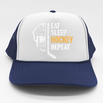 Eat Sleep Hockey Repeat Hockey Funny Ice Hockey Trucker Hat