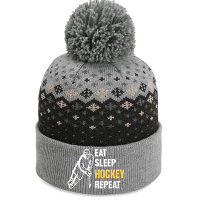 Eat Sleep Hockey Repeat Ice Hockey The Baniff Cuffed Pom Beanie