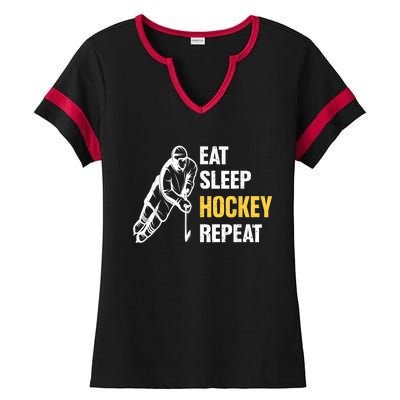 Eat Sleep Hockey Repeat Ice Hockey Ladies Halftime Notch Neck Tee