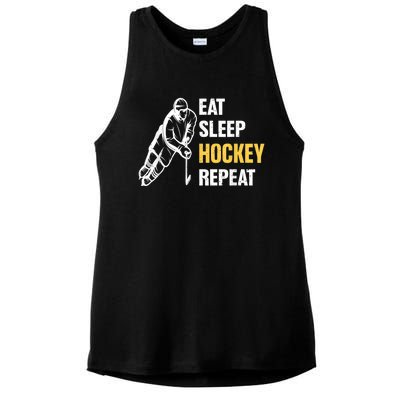 Eat Sleep Hockey Repeat Ice Hockey Ladies PosiCharge Tri-Blend Wicking Tank