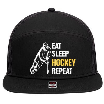 Eat Sleep Hockey Repeat Ice Hockey 7 Panel Mesh Trucker Snapback Hat