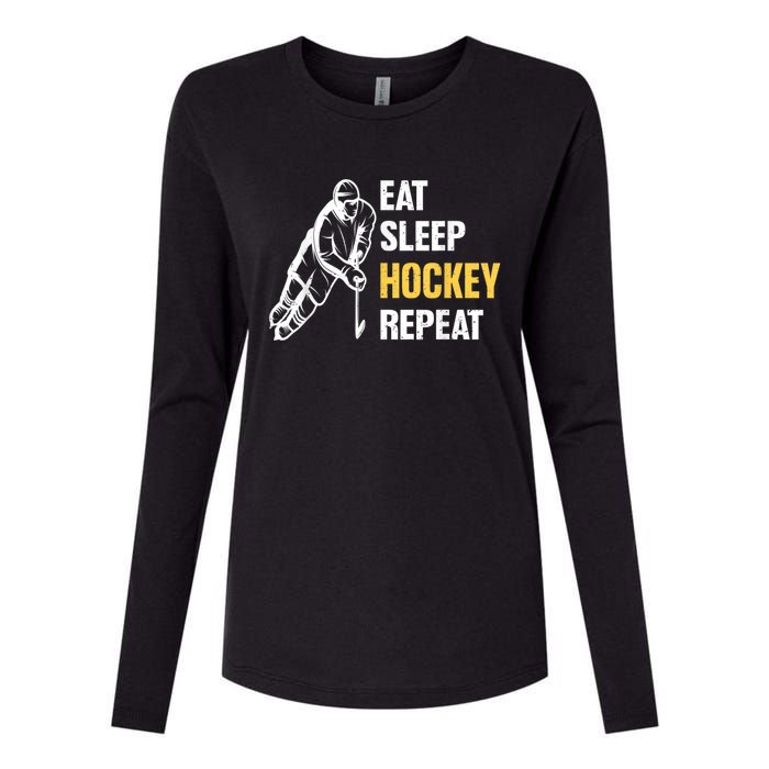 Eat Sleep Hockey Repeat Ice Hockey Womens Cotton Relaxed Long Sleeve T-Shirt