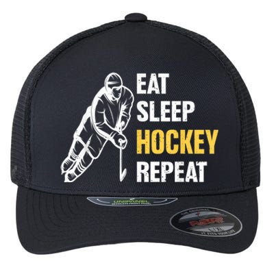 Eat Sleep Hockey Repeat Ice Hockey Flexfit Unipanel Trucker Cap