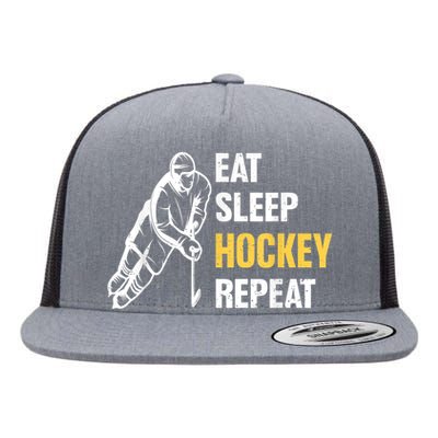 Eat Sleep Hockey Repeat Ice Hockey Flat Bill Trucker Hat