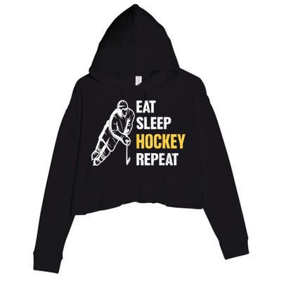 Eat Sleep Hockey Repeat Ice Hockey Crop Fleece Hoodie