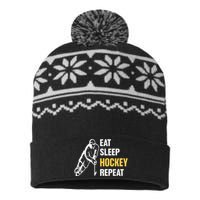 Eat Sleep Hockey Repeat Ice Hockey USA-Made Snowflake Beanie