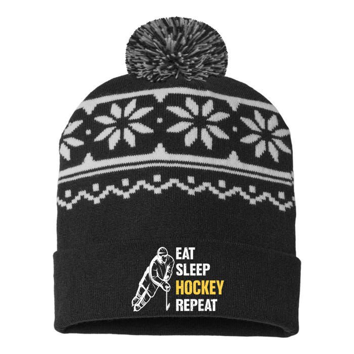 Eat Sleep Hockey Repeat Ice Hockey USA-Made Snowflake Beanie