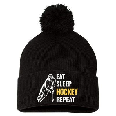 Eat Sleep Hockey Repeat Ice Hockey Pom Pom 12in Knit Beanie